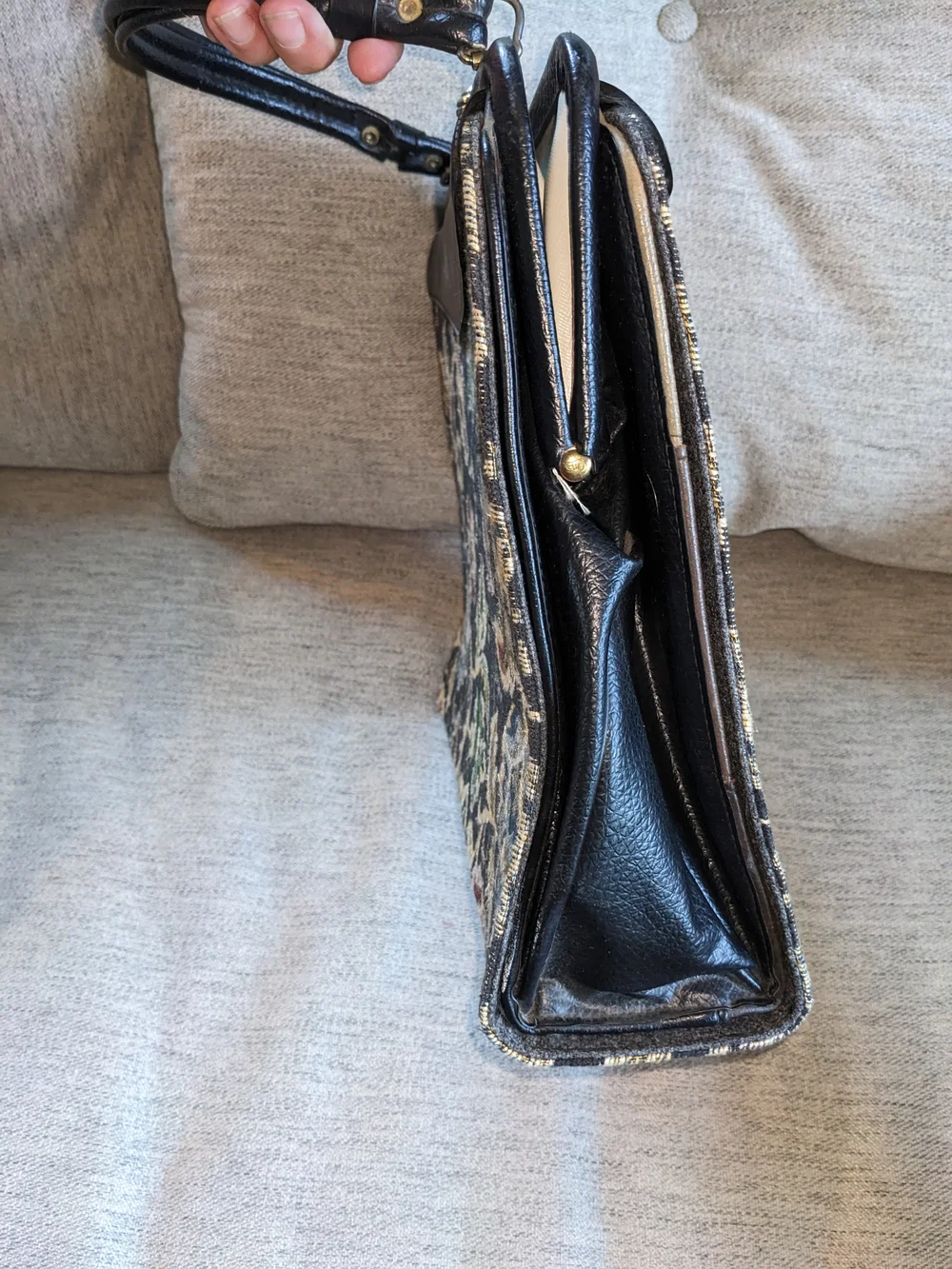 Tapestry Floral Top-Handle Bag in Black with Multicolor Embroidery
